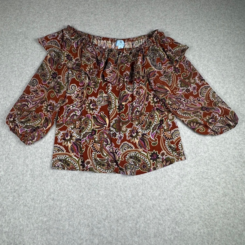 CeCe Womens Paisley Off The Shoulder Ruffle Blouse Rust Orange Medium